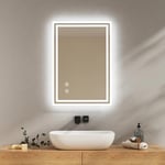 EMKE Miroir de Salle de Bain avec lumière LED, 50 x 70 cm, Anti-buée, Interrupteur Tactile, Miroir de Salle de Bain Blanc Froid réglable, Fonction mémoire, arrêt Automatique après 3 Heures, Miroir de