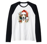 Christmas English Foxhound Dog Watercolor Artwork Raglan Baseball Tee