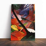 Big Box Art Canvas Print Wall Art Franz Marc Sleeping Deer in The Forest | Mounted & Stretched Box Frame Picture | Home Decor for Kitchen, Living Room, Bedroom, Hallway, Multi-Colour, 20x14 Inch