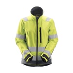 Snickers Workwear AllroundWork varseljacka i softshell, dam, varselklass 2/3 - Varselgul/Stålgrå - XXL Lång