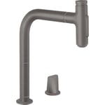 hansgrohe Metris Select M71 Mitigeur de cuisine 2 trous 200, avec douchette extractible 2 jets, sBox, noir chromé brossé, 73818340