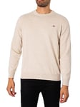 GANT Men's Classic Cotton C-Neck Sweater, Light Beige Melange, S