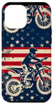 Coque pour iPhone 12 Pro Max Bleu Bohème Ethnique Motocross Drapeau Américain Dirt Bike Rider