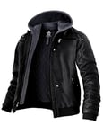 Wantdo Homme Veste Hiver Blouson Hiver Chaud Manteau Chaud Manteau Simili Cuir Noir(Épais)-N XXL