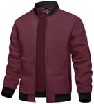 TACVASEN Blouson Homme Veste Aviateur Veste D'Été Veste D'Université Veste de Pilote Veste de Transition Rouge Vin,XL