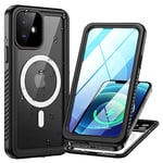 Lanhiem Coque pour iPhone 12 Étanche - Antichoc [Compatible avec MagSafe] Incassable 360 Intégrale [avec Protection Écran+Camera] IP68 Waterproof Chantier Antipoussière pour iPhone 12 (6.1) - Noir