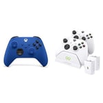 Xbox Manette Sans Fil Bleue - Shock Blue+Venom Station de chargement USB double avec 2 blocs-batteries rechargeables - blanc Series X & S One/Apple iPhone SE