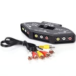 Kurphy 3-Way Audio Video AV RCA Black Switch Selector Box Splitter with/3 RCA Cable