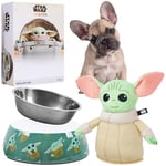 Disney Stitch Dog Toy and Food Bowl Set Squeaky Soft Toy Non Slip Food Bowl - Dog Gifts (Green Baby Yoda)