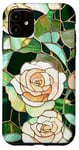 Coque pour iPhone 11 Coque Téléphone Roses Faux Vitrail Élégante