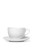 Lyngby Porcelæn Rhombe Tea Cup With Matching Saucer 39 Cl White Vit