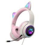 SDFLKAE Ear Headphones, Computer Gaming Headset Cat Ear LED Light Up Foldable Headphones HiFi 3.5MM Noise Reduction Headphones with Microphone For Kids and Adult