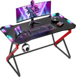 Bureau Gaming avec LED - 120x60 cm Bureau Gamer Informatique Table Esport Ergonomic, Fibre Carbone Z Cadre Stable Facile à Monter, Crochet Casque pour Jouer Etudier Travailler Chambre Domicile