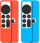 Lot de 2 coques de protection pour télécommande Apple TV Siri 2021 (2e génération) ¿ Cordon inclus, antidérapant, absorption des chocs (bleu ciel et rouge)