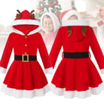 Julklapp Klänning för Flickor med Huva Santa Claus Fancy Dress 130CM