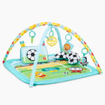 Bright Starts, Tapis d'Éveil Oball avec Thème Football, Jouets Bébé Faciles à Saisir, 4 Façons de Jouer, Unisexe, Nouveau-né+, Coussin, Sons et Lumières, Barre de Jouets Amovible, Lavable en Machine