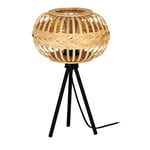 EGLO Lampe de table trépied Amsfield 1, luminaire tripode pour salon et chambre à coucher, métal noir et bambou naturel, douille E27
