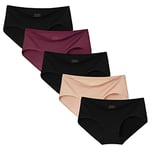 INNERSY Culotte Femme Microfibre sous Vetements Confort Shorty Doux Culottes Femmes Lot de 5 (XXL, Rouge Foncé/Beige/3 Noir)