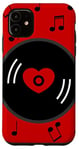 Coque pour iPhone 11 notes de musique disque vinyle album coeur rouge valentines vintage