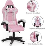 Fauteuil Gamer Ergonomique - Chaise Gaming - avec appui-tête et oreiller lombaires - Réglable Pivotant - Rose et blanc