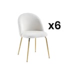 Vente-unique Lot de 6 chaises - Tissu bouclette et métal doré - Blanc - MELBOURNE