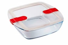 Pyrex Classic Square Glass Dish with Vented Lid 2.2L - Red