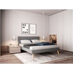 Lit scandinave tissu avec tête de lit et sommier 160x200 cm PORTIMAO gris clair Taille unique