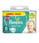 Pampers Baby-Dry Size 8, 52 Nappies, 17kg+, Jumbo+ Pack