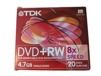 TDK Blank DVD RW Data discs 4.7gb Single Sided 20 Discs