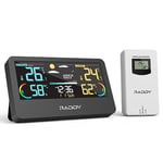 Raddy WF-55C PRO Station météo sans fil avec capteur à distance, thermomètre intérieur extérieur hygromètre baromètre, réveil, prévisions météo, alerte de risque de moisissure, écran couleur