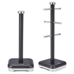 Tower Glitz Kitchen Roll Towel Holder & Mug Tree Set (Black) UK