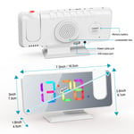 (White) Rgb Colorful Gradient Digital Clock Projection Clock Mirror Alarm Clo GB