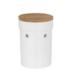Kela Pot à Oignon en Céramique, Couvercle Bambou, Salena, Hauteur 21 cm, 12067, Blanc/Bois