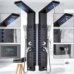 Shower Panel Column Tower Stainless Steel LED Mixer Tap Massage Body Jet Black