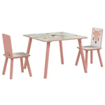 ZONEKIZ Kids Table and Chairs, Childrens Desk with 2 Chairs, Pink