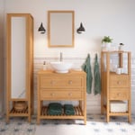 Meuble sous vasque à poser 2 tiroirs GoodHome Perma chêne 80 cm + Plan de toilette GoodHome Perma placage chêne