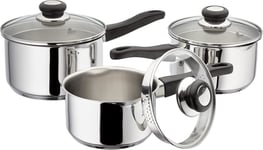 Judge Vista Draining J3A1A Set of 3 Stainless Steel Pans, 16cm, 18cm & 20cm Sau