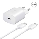 Chargeur Rapide 20W USB-C + Câble USB-C vers USB-C pour Samsung Galaxy A22 4G SM-A225F 6.4" Blanc - Yuan Yuan