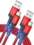 Câble USB-C Charge Rapide [Lot de 2, 2M] 3.1A Cable USB Type C Chargeur Nylon Tressé Compatible avec iPhone 16 15 Pro Max, Samsung Galaxy S24 S23 Ultra A55 A53 S22 S21 S20, Android Auto-Rouge