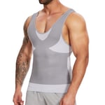 SLIMBELLE Compression Shirt Mens Slimming Vest Body Shaper Cross Color Seamless Undershirts Tank Tops for Men Light Grey