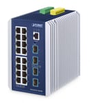 PLANET IP30 Industrial L3 16-Port Håndtert Gigabit Ethernet (10/100/1000) Aluminium, Blå