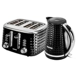 4 Slice Bread Toaster & 1.7L Cordless Electric Kettle Combo Textured Set Black