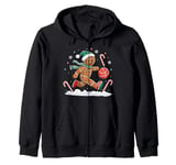 Gingerbread Man Playing Basketball - Christmas Sports Fun Zip Hoodie