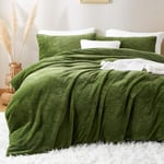 Lanqinglv Parure de lit en Peluche 135 x 200 cm - Vert et Blanc - Fourrure synthétique Moelleuse - pour l'hiver - Chaude et Douillette - Flanelle Polaire - Couleur Unie - avec Fermeture éclair et 1