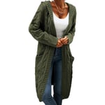 Kvinnors Hooded Cardigan Långärmad Chunky Knit Öppen Fram Cardigan Tröja Höst Vinter Casual Cardigan Tröja med Fickor