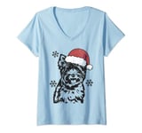 Womens Funny Biewer Yorkshire Terrier Christmas Santa Hat Xmas Mom V-Neck T-Shirt