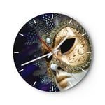 Horloge murale en verre 40x40cm Silencieuse Masque Visage Myst?re Wall Clock