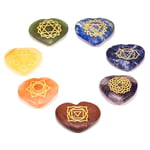 Set Of 7 Chakra Symbol Heart-Shaped Stones -- 3.5 Cm