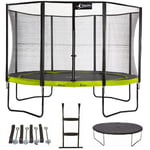 Trampoline de jardin rond 430 cm + filet + échelle + bâche + kit d'ancrage punchi Vert 430 - Vert - Kangui