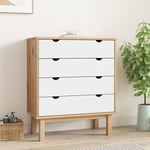 The Living Store - Commode otta Marron et blanc 76,5x39,5x90 cm Bois de pin massif Blanc